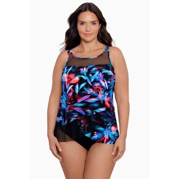 Miraclesuit NWT Fuego Flora Mirage Tankini Top Black/Multi Size 14 - Picture 3 of 7